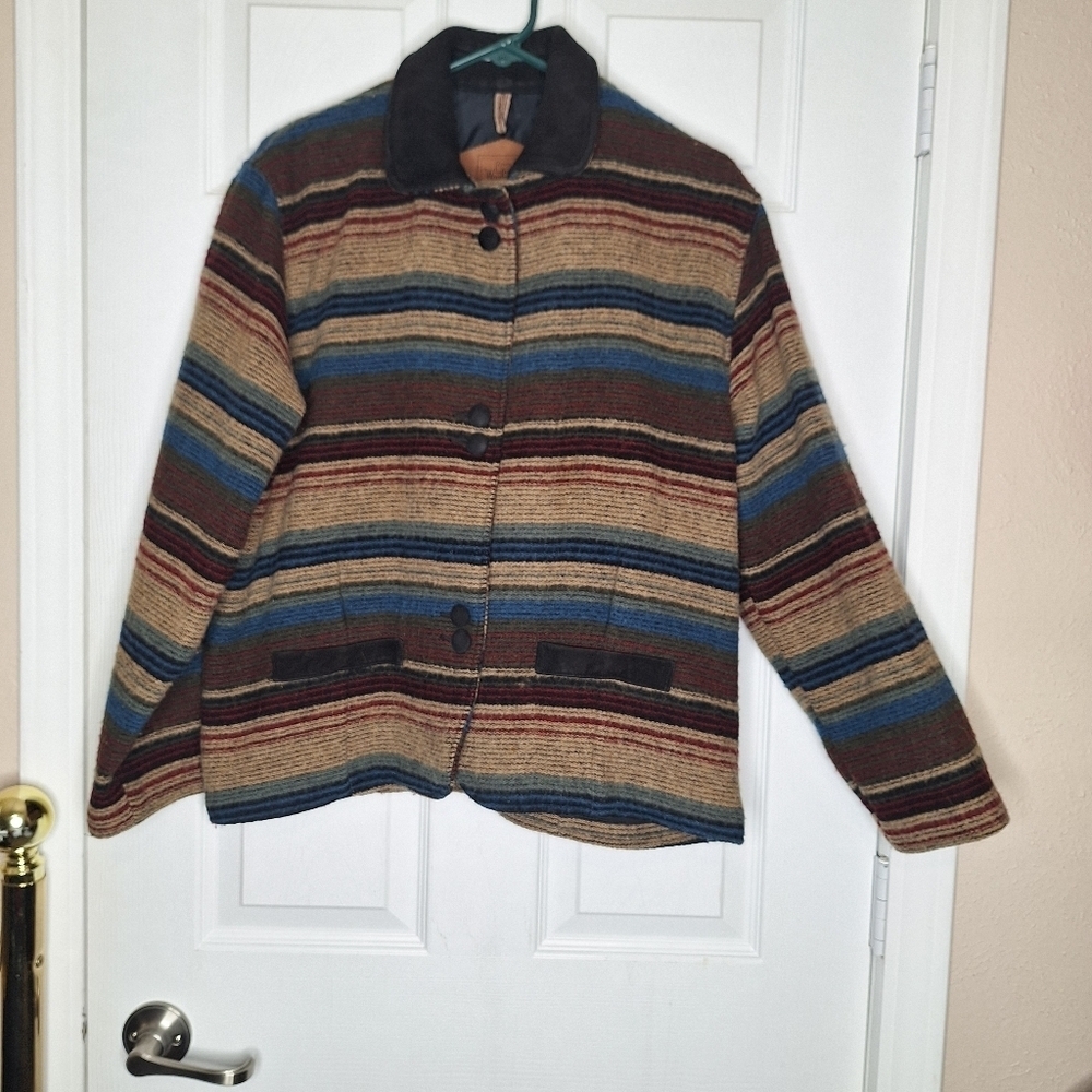 Vintage Woolrich Wool Southwestern Striped Blanket Chore Coat Jacket Size Small